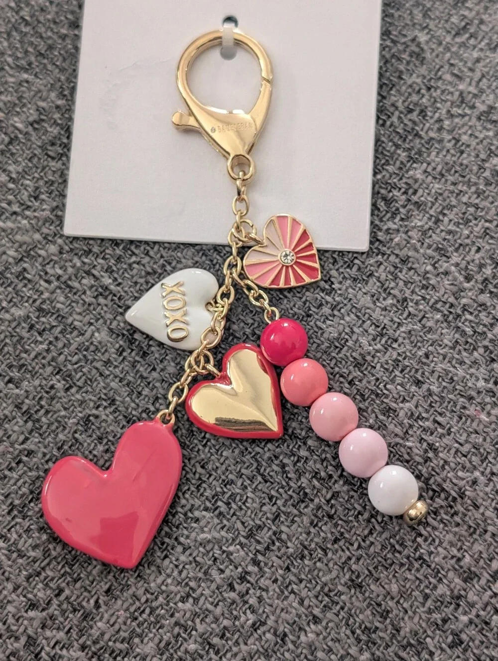 BaubleBar Pink, White & Gold Heart Charm Keychain